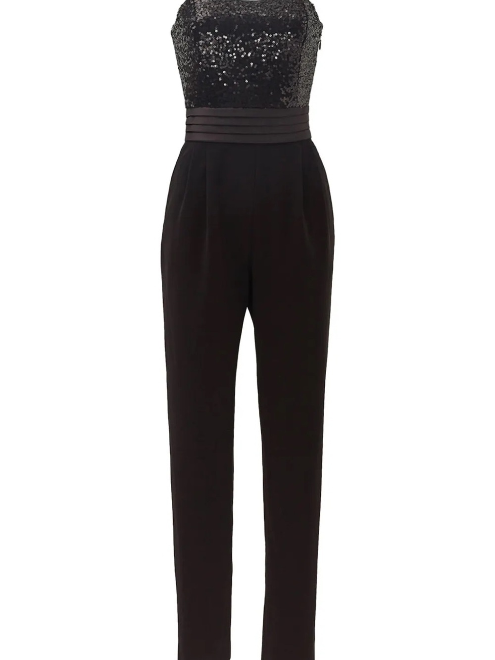 Badgley Mischka Black Strapless Sequin Bodice Jumpsuit